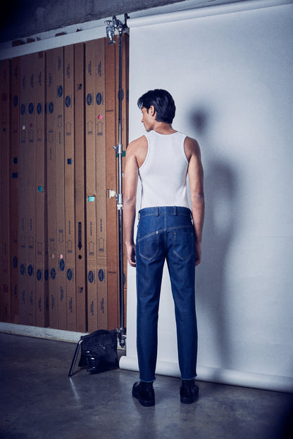 SHIFTED DENIM TROUSERS