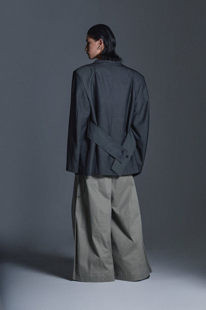 WOOL BELTED COLLARLESS BLAZER