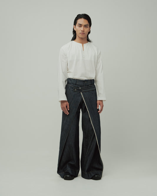 WIDE DENIM PANELLED TROUSERS