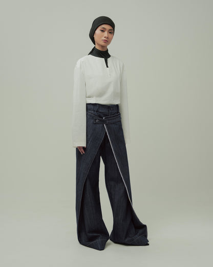 WIDE DENIM PANELLED TROUSERS