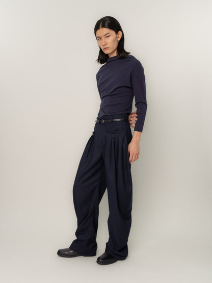 PLEATED POCKET TAILORED TROUSERS (NAVY)