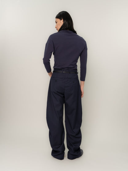 PLEATED POCKET TAILORED TROUSERS (NAVY)