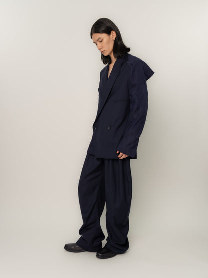 HUNCHED DRAPE DOUBLE BREASTED BLAZER (NAVY)