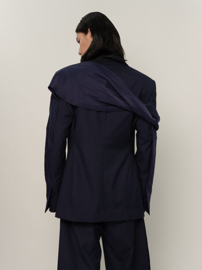 HUNCHED DRAPE DOUBLE BREASTED BLAZER (NAVY)