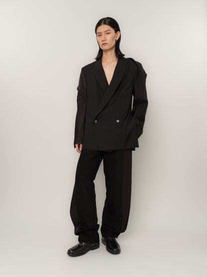 HUNCHED DRAPE DOUBLE BREASTED BLAZER (BLACK)