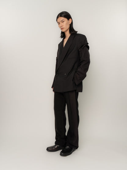 HUNCHED DRAPE DOUBLE BREASTED BLAZER (BLACK)