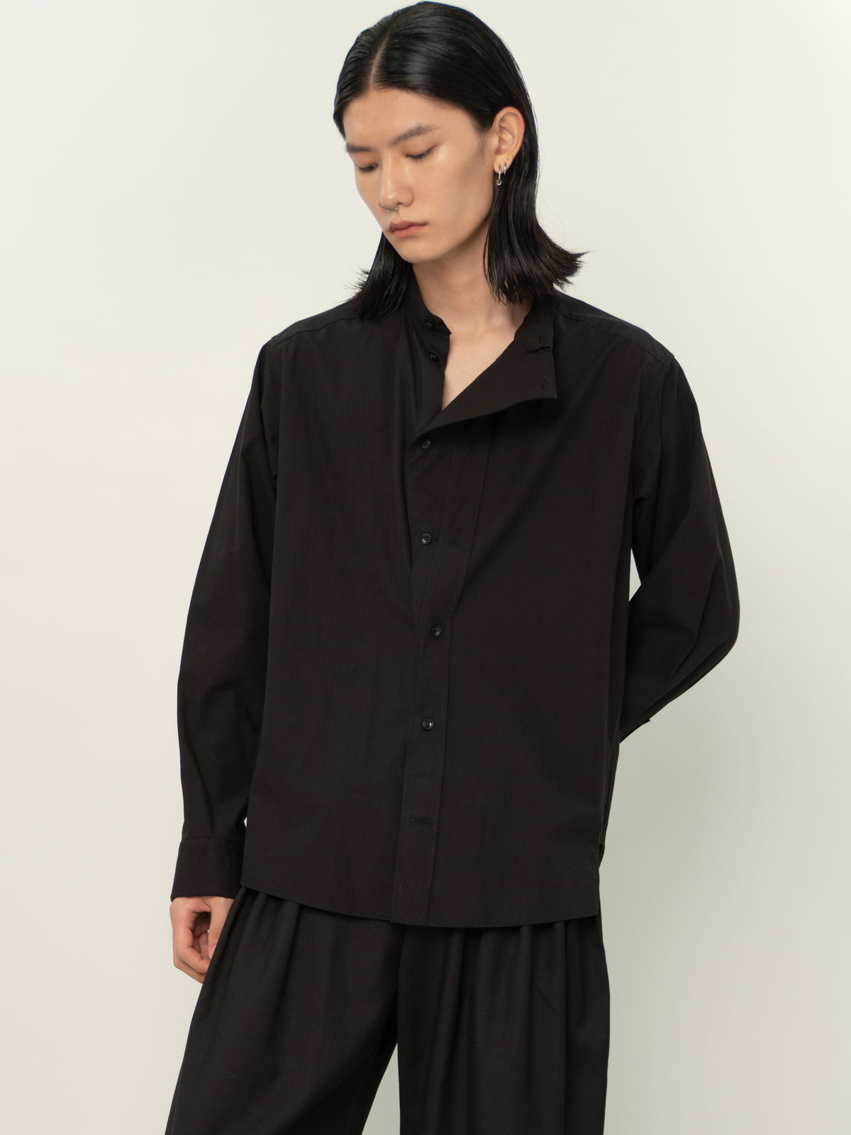 WIDE PLACKET L/S SHIRT (BLACK)