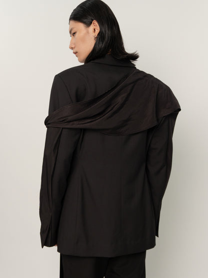 HUNCHED DRAPE DOUBLE BREASTED BLAZER (BLACK)