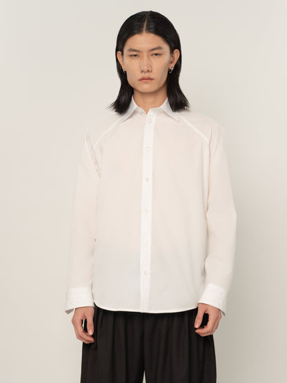 BUTTON DOWN RAGLAN SHIRT (WHITE)