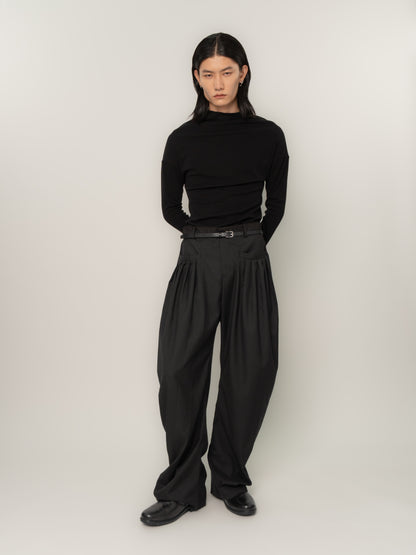 PLEATED POCKET TAILORED TROUSERS (BLACK)