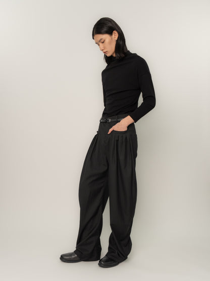 PLEATED POCKET TAILORED TROUSERS (BLACK)