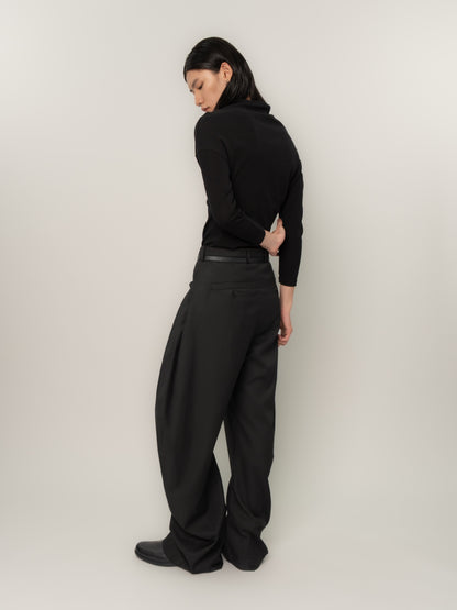 PLEATED POCKET TAILORED TROUSERS (BLACK)