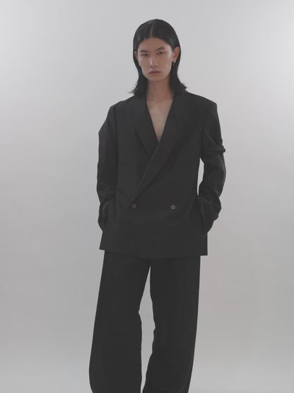 HUNCHED DRAPE DOUBLE BREASTED BLAZER (BLACK)